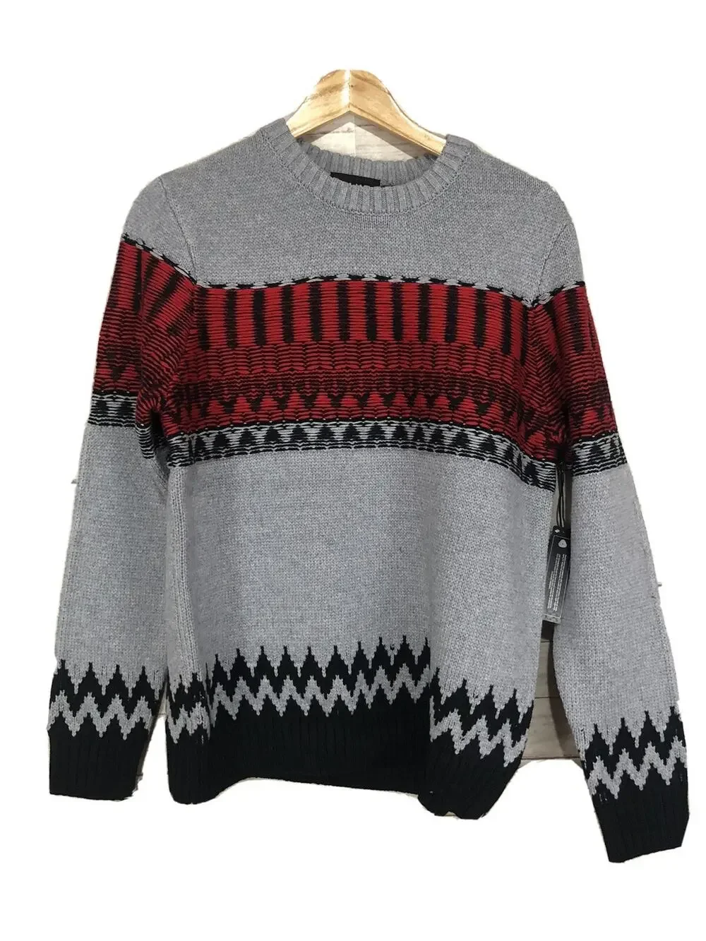 Pajar Sweater Mens Small Fair Isle Gray Pullover Knit Sweatshirt Long Sleeve N59